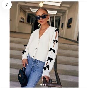 Vici sweet darling bow embellished cardigan